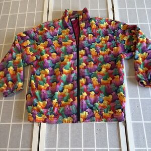 Linda Tilson Multicolor Fantasy Infinity Dog Bomber Full Zip Jacket Wear Art SzM